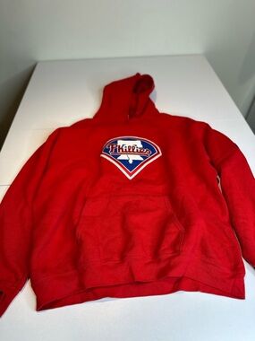 Majestic Red Crewneck Hoodie with Phillies Patch